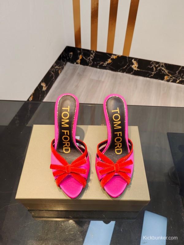 2025 Women TOM FORD Pink Red Silk Velvet High Heel Mules KFY00290