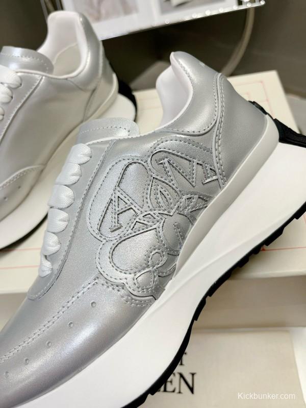 2024 Women ALEXANDER MCQUEEN Silver Leather Sneakers MJ00370