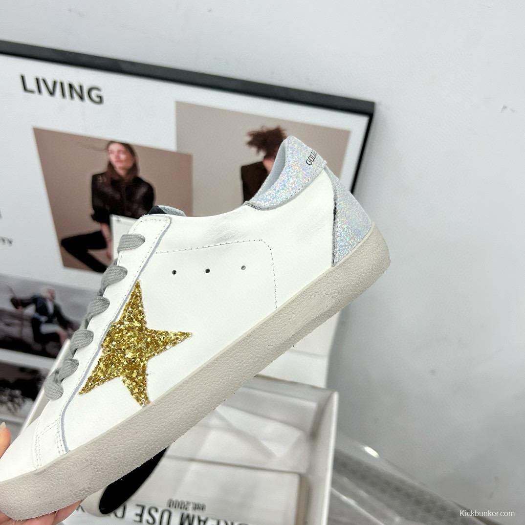 2025 Women GGDB White Gold Glitter Leather Sneakers