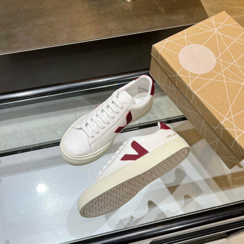2025 Unisex VEJA White Burgundy Leather Canvas Sneakers MJ00240