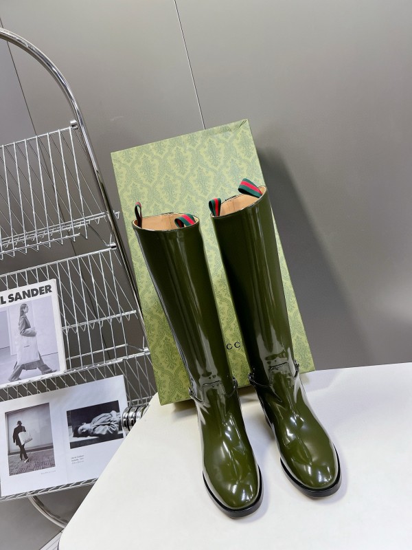 2024 Women Gucci Green Leather Boots Handmade MJ00620