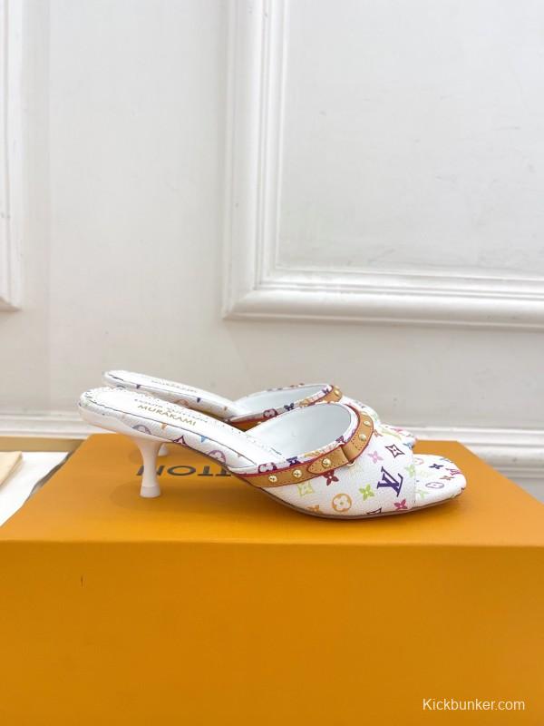 2025 Slippers Louis Vuitton White Multicolor Leather Slippers