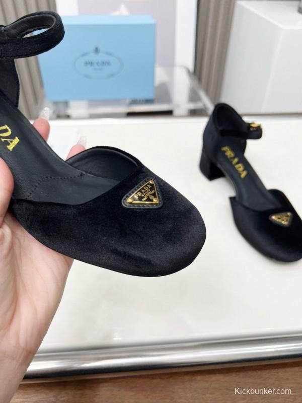 2025 Women Prada Black Suede Mary Jane Buckle LY00270