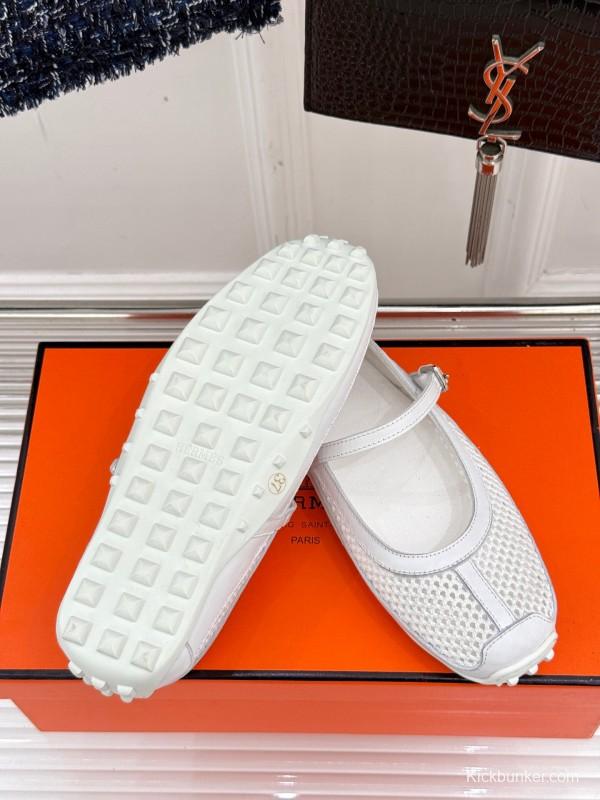 2025 Women Hermès White Mesh Mary Jane