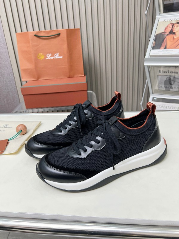 2024 Men Le Parmentier Black Leather Mesh Casual Sneakers