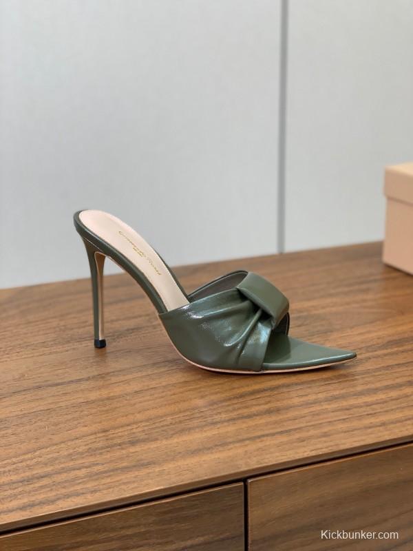 2025 Women Gianvito Rossi Green Leather High Heel Mules