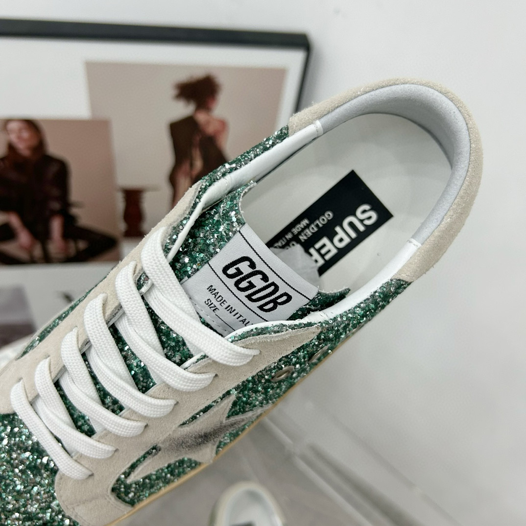 2025 Women GGDB Green White Suede Leather Star Sneakers