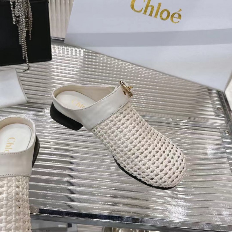 2025 Women Chloé White Fabric Slippers