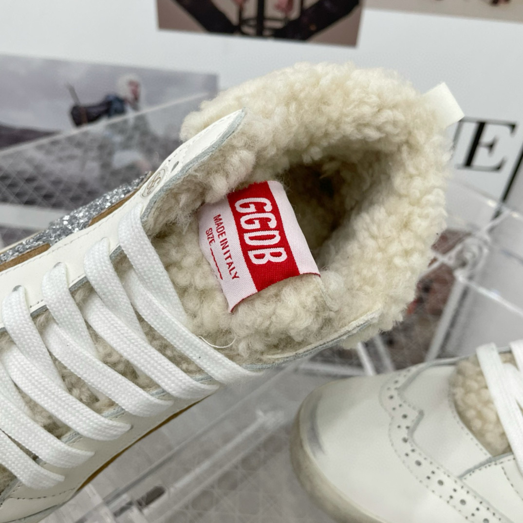 2024 Unisex GGDB Brown White Shearling Suede Leather High-Top Sneakers MJ00300