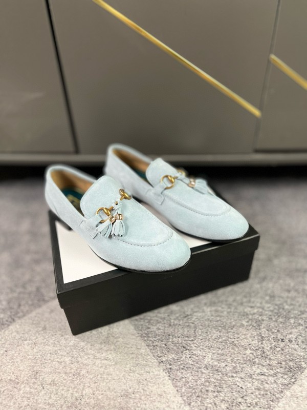 2024 Women Gucci Light Blue Suede Loafers MJ00280