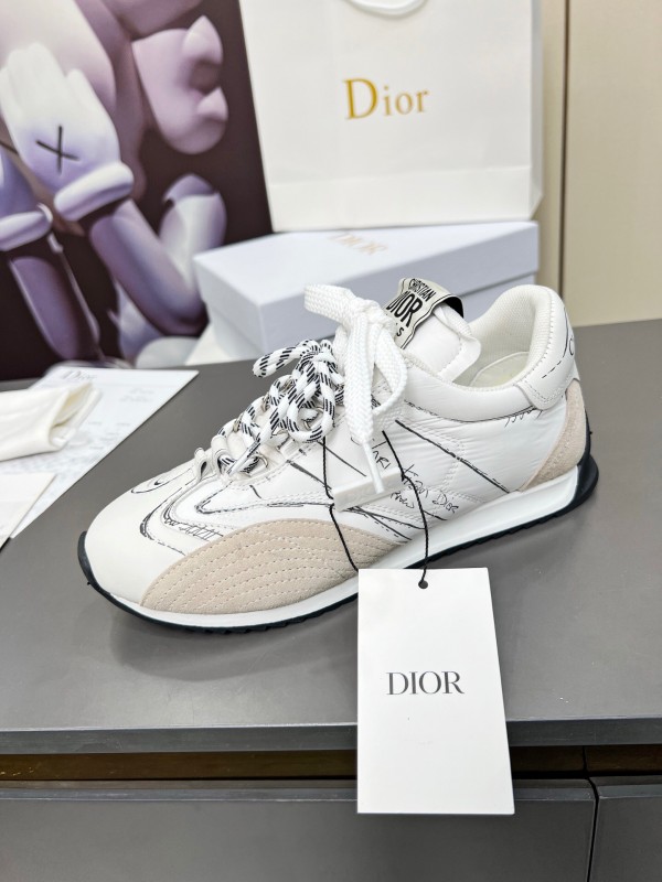 2025 Women Dior White Beige Leather Suede Sneakers KFY00290