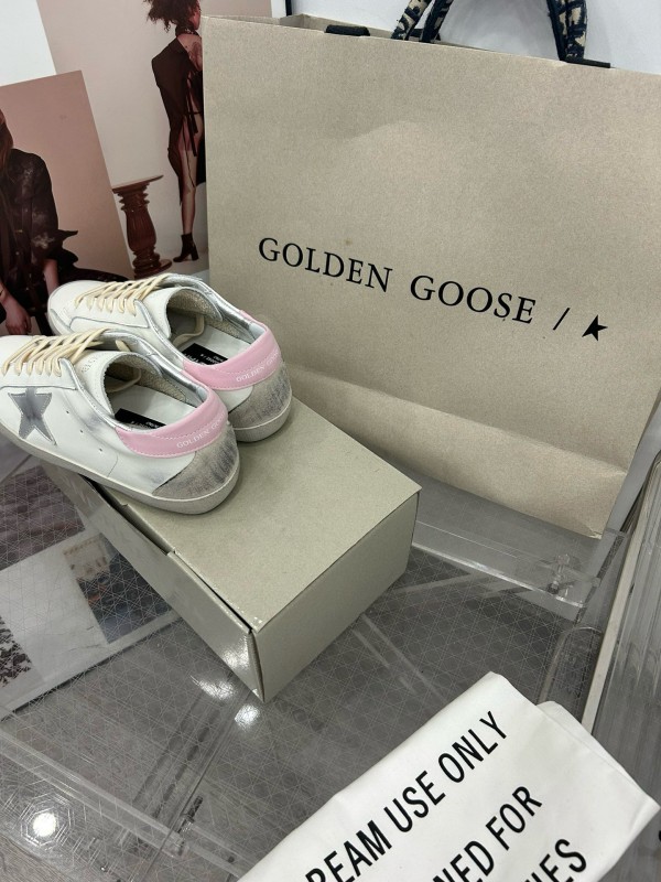 2025 Women GGDB White Pink Cowhide Leather Sneakers