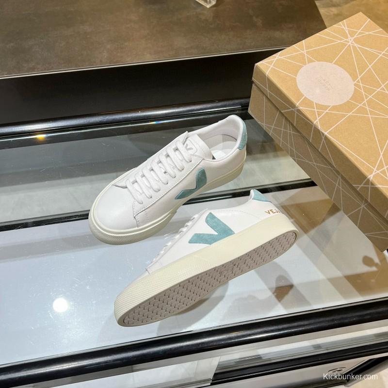 2025 Unisex VEJA White Blue Leather Canvas Sneakers Vulcanized MJ00240