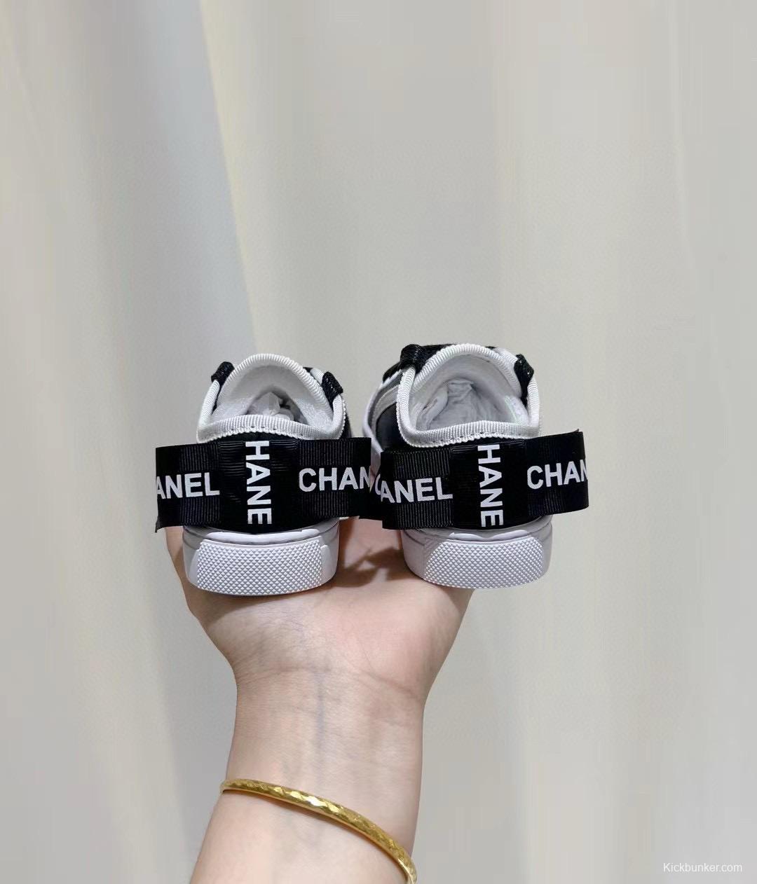 2024 Kids CHANEL White Black Canvas Casual Shoes