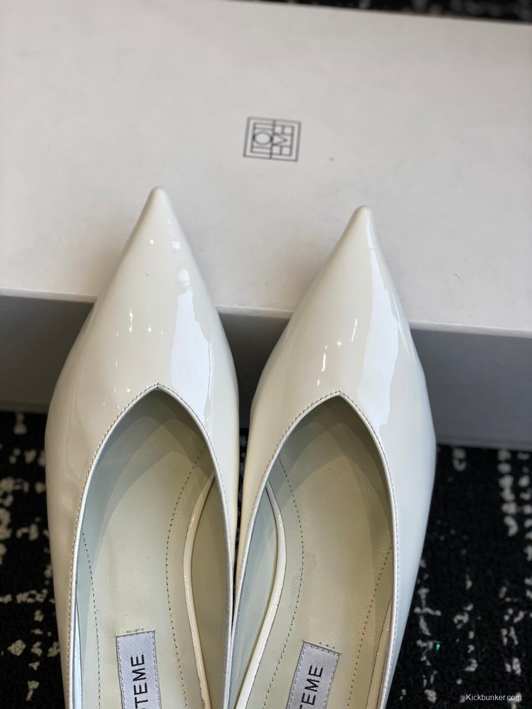 2025 Women Toteme White Patent Leather Mule Shoes