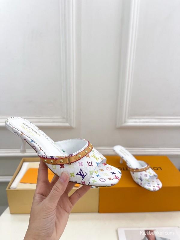2025 Slippers Louis Vuitton White Multicolor Leather Slippers