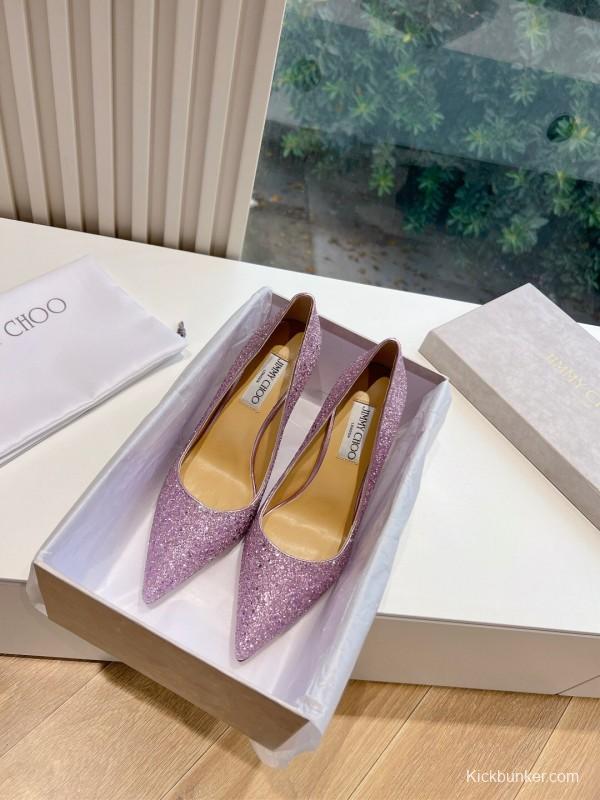 2025 Women Jimmy Choo Pink Glitter Leather Stiletto Pump