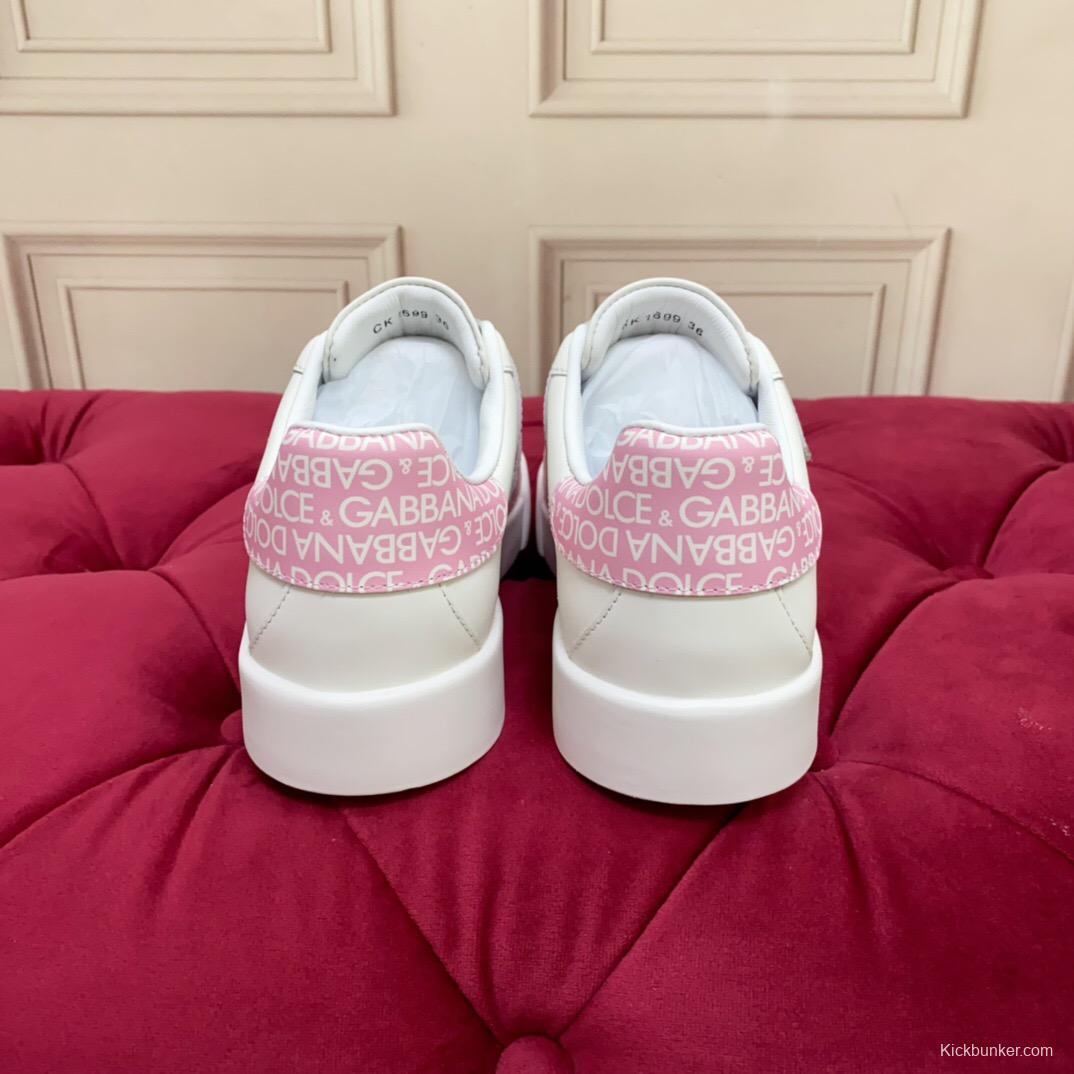 2025 Women Dolce & Gabbana White Pink Leather Sneakers LY00300
