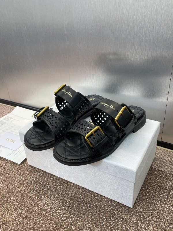 2025 Women Dior Black Leather Sandals Buckle LY00300