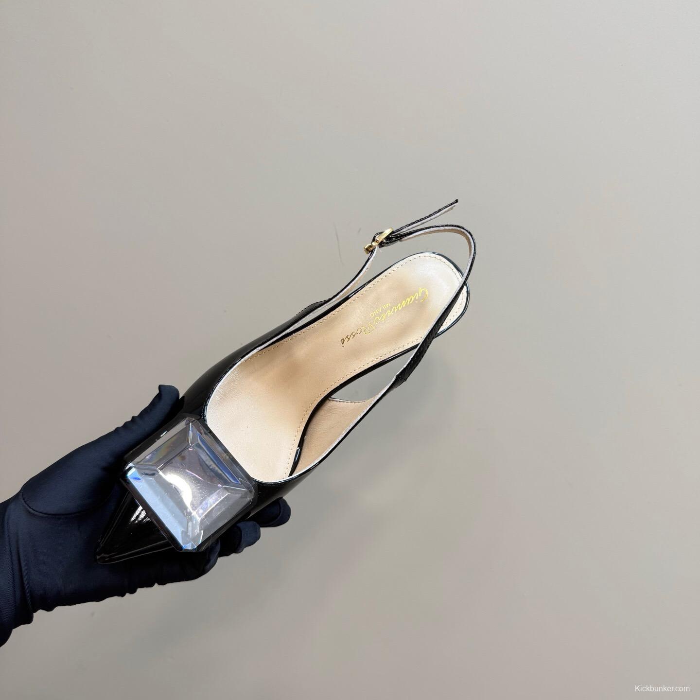 2025 Women Gianvito Rossi Black Patent Leather Slingback Heels KFY00300