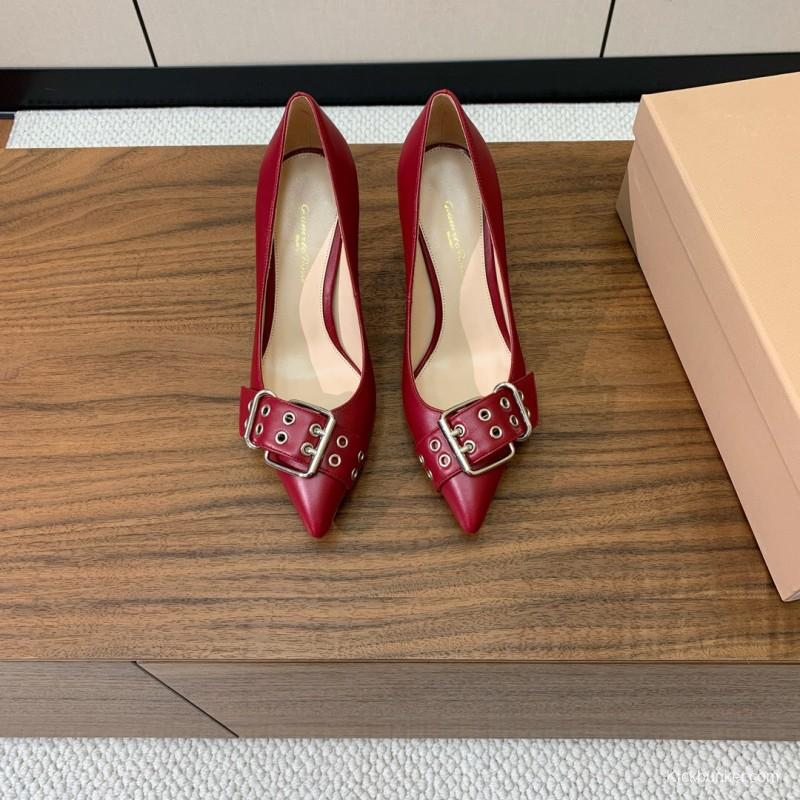 2025 Women Gianvito Rossi Red Leather Heels Buckle KFY00300