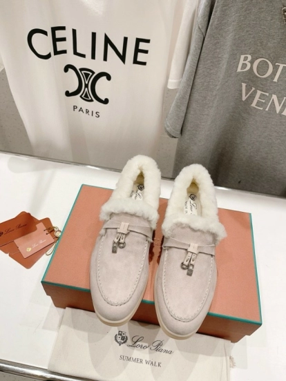 2024 Women LP white suede shearling loafers MJ00300F