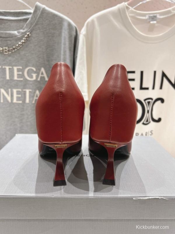 2025 Women Balenciaga Red Leather High Heel Shoes