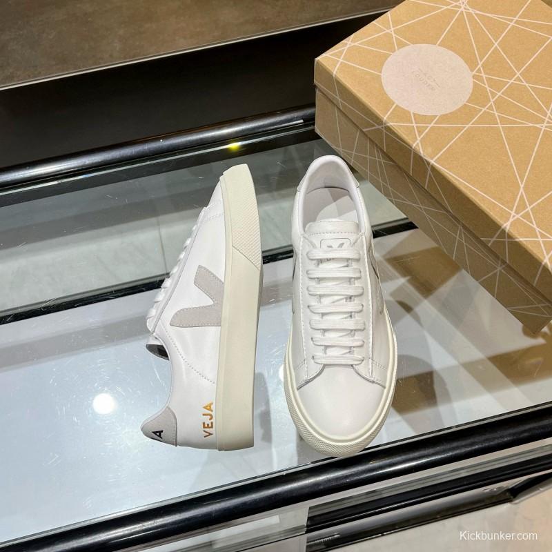 2025 Unisex VEJA White Grey Leather Canvas Sneakers MJ00240