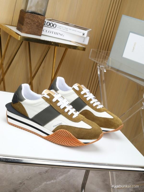 2025 Unisex TOM FORD White Black Brown Leather Suede Sneakers LY00360(LY00370)