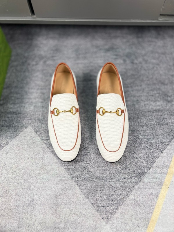2024 Men Gucci white brown leather loafers MJ00280