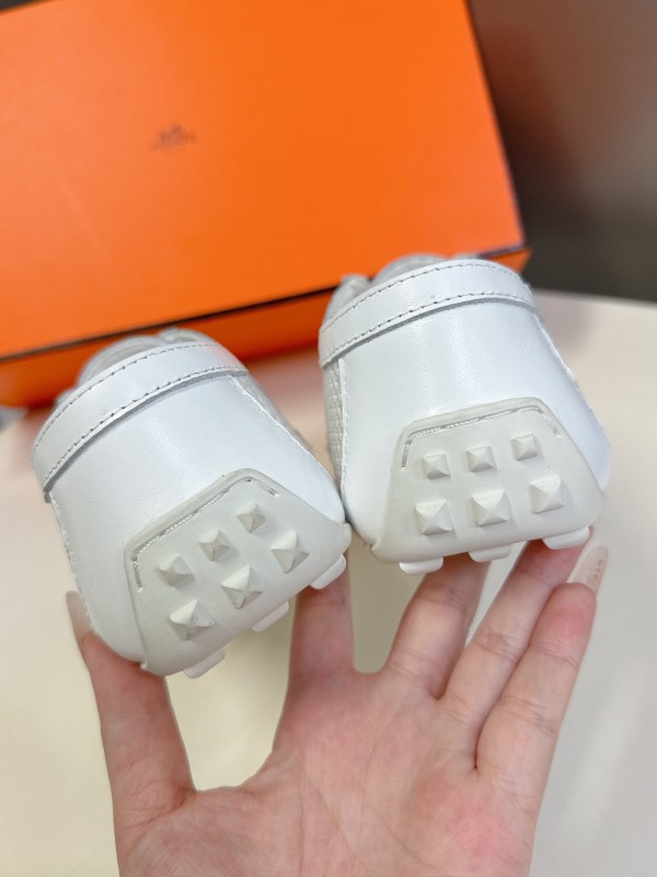 2025 Women Hermès White Leather Mesh Sneakers KFY00250