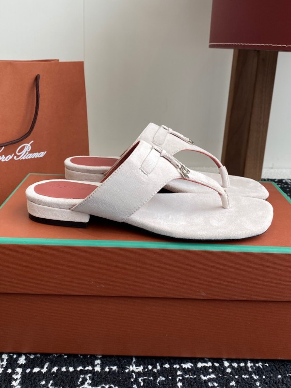 2025 Women Le Parmentier White Suede Thong Sandals KFY00280