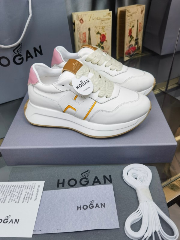 2025 Women HOGAN White Pink Leather Sneakers LY00360