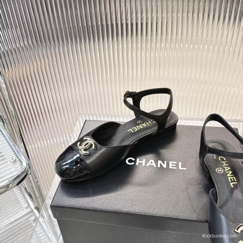 2025 Women Chanel Black Leather Patent Leather Loafers