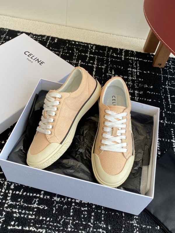2025 Women Celine Pink Canvas Leather Sneakers