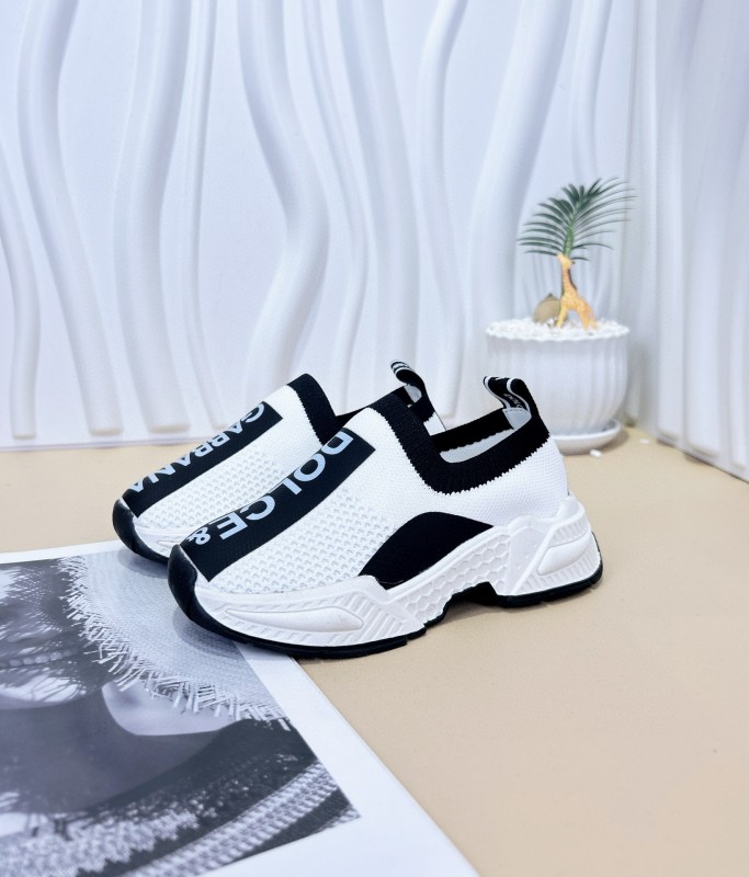 2024 Kids Dolce & Gabbana Pink Black White Fabric Sneakers