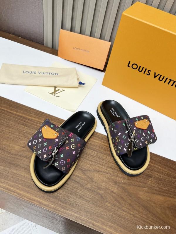2025 Unisex Louis Vuitton Multicolor Leather Slippers KFY00230