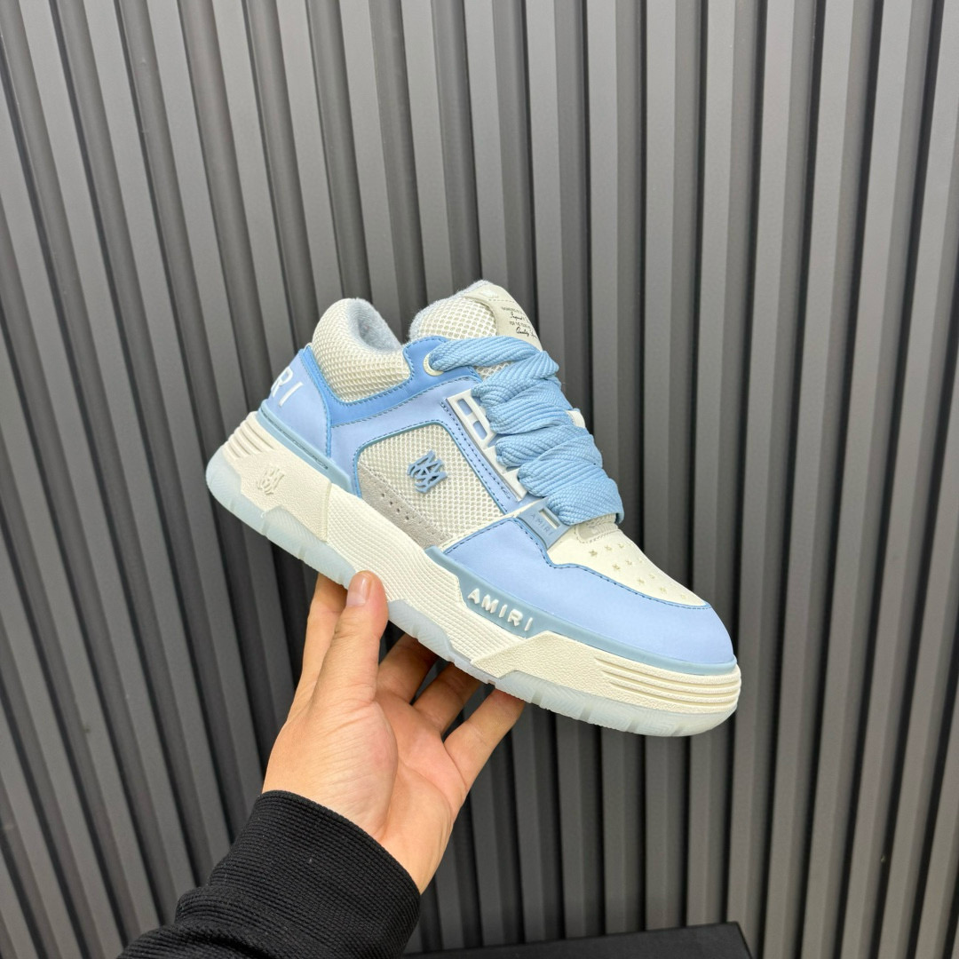 2024 Unisex Amiri Light Blue White Leather Mesh Sneakers MJ00360