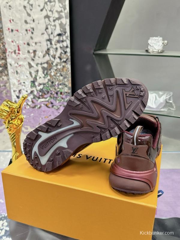 2025 Men Louis Vuitton Brown Mesh Leather Sneakers MJ00420