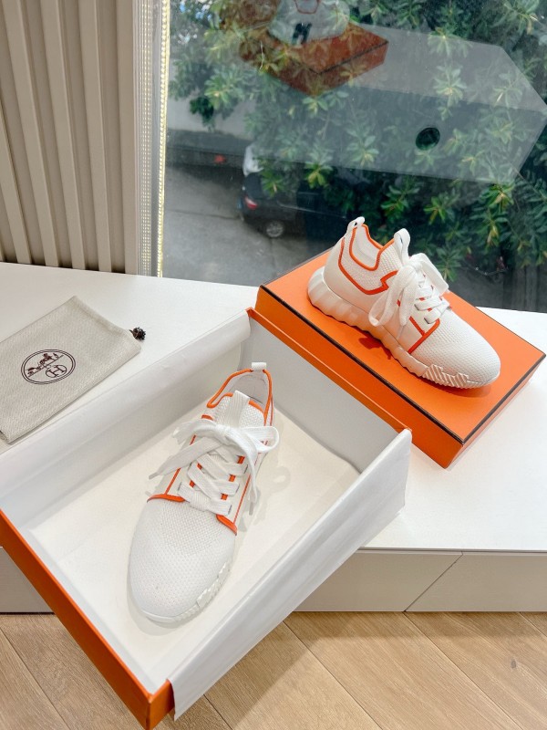 2024 Unisex Hermès white orange knit sneakers