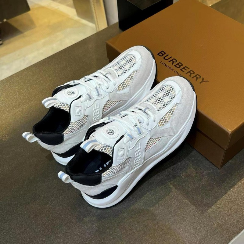 2025 Unisex Burberry White Grey Suede Calf Leather Sneakers Vintage Check MJ00380