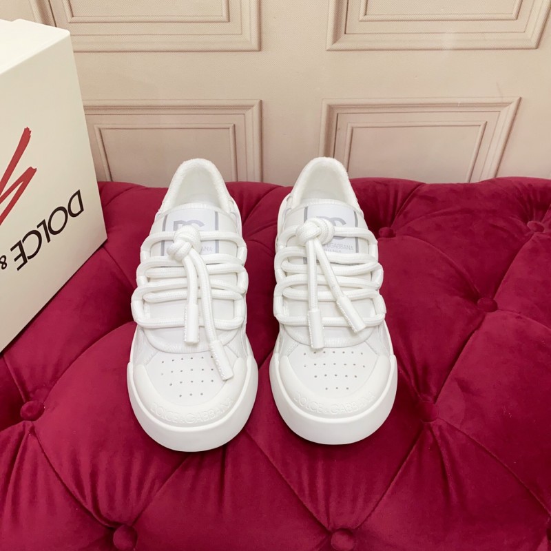 2025 Unisex Dolce & Gabbana White Leather Mesh Sneakers