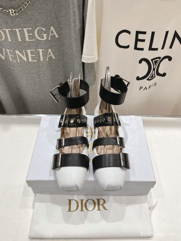 2025 Women Dior White Black Leather Mary Jane Buckle Ballerina KFY00320