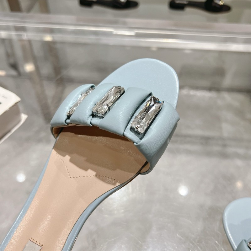 2025 Women Miu Miu Light Blue Leather Slippers
