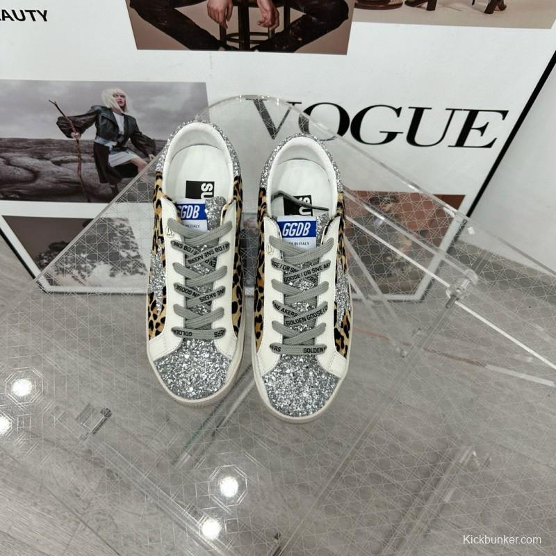 2025 Women GGDB Leopard Silver Glitter Leather Suede Sneakers