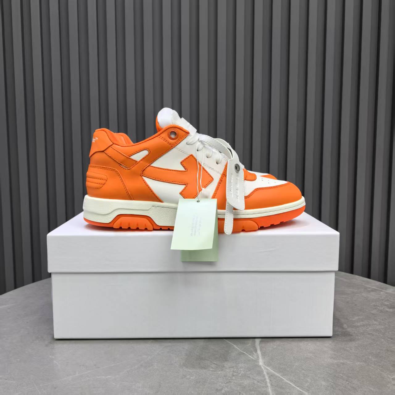 2025 Unisex Off-White Orange White Leather Sneakers MJ00320