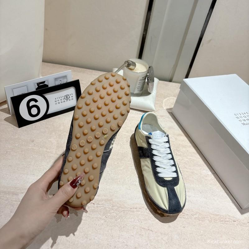 2025 Unisex Maison Margiela White Black Nylon Suede Sneakers Vintage Effect