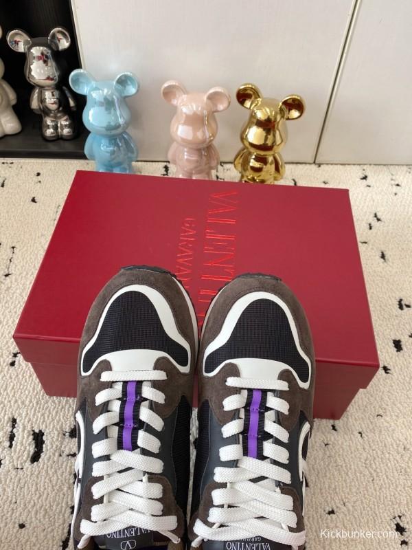 2025 Unisex Valentino Black Brown Purple Suede Leather Mesh Sneakers