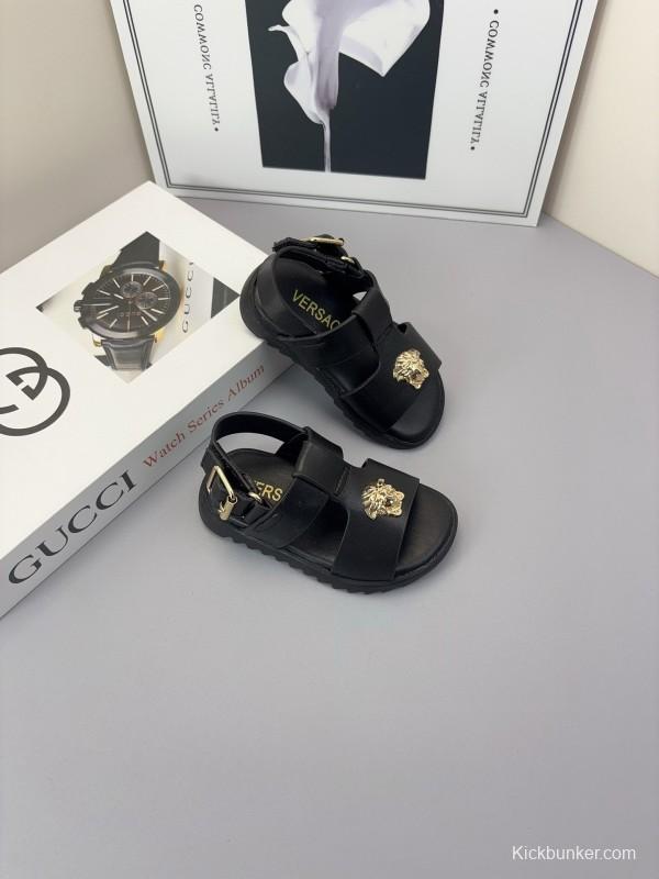 2025 Kids Versace Black White Leather Sandals
