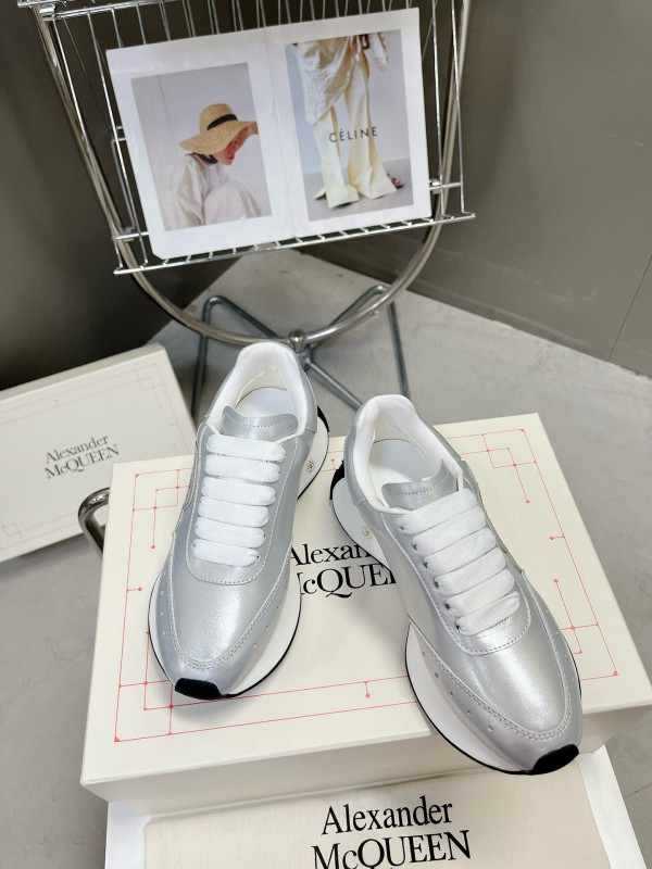 2024 Women ALEXANDER MCQUEEN Silver Leather Sneakers MJ00370